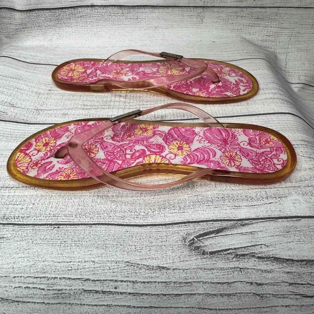 Lilly Pulitzer Sandals Womens‎ Size 7 Pink Thong Slip On Jelly Sea Shell
